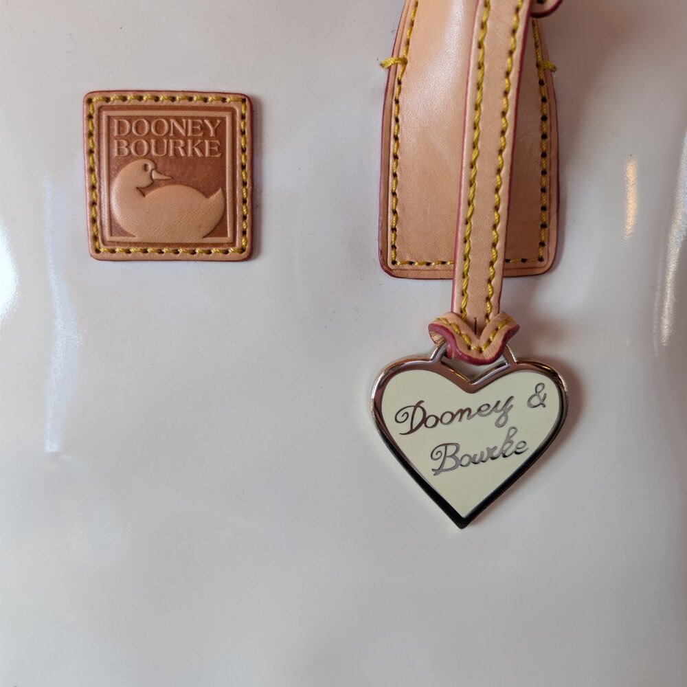 Dooney & Bourke Patent Leather Dome Satchel – Ivory & Black with Heart Charm - Picture 4 of 17